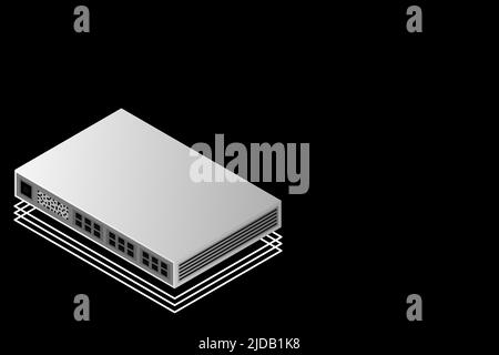 Illustration d'un commutateur isométrique avec vecteur de port de liaison ascendante Illustration de Vecteur