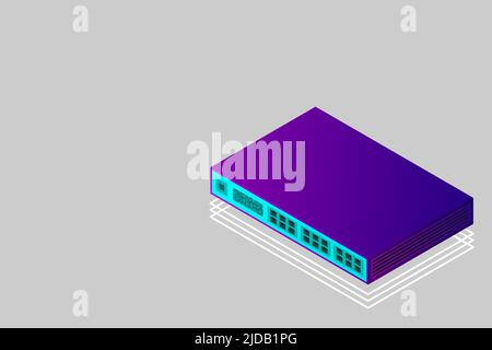 Illustration d'un commutateur isométrique avec vecteur de port de liaison ascendante Illustration de Vecteur