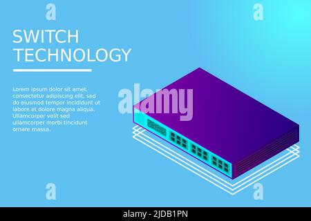 Illustration d'un commutateur isométrique avec vecteur de port de liaison ascendante Illustration de Vecteur