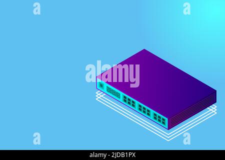 Illustration d'un commutateur isométrique avec vecteur de port de liaison ascendante Illustration de Vecteur