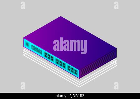 Illustration d'un commutateur isométrique avec vecteur de port de liaison ascendante Illustration de Vecteur