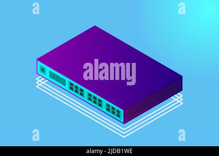 Illustration d'un commutateur isométrique avec vecteur de port de liaison ascendante Illustration de Vecteur