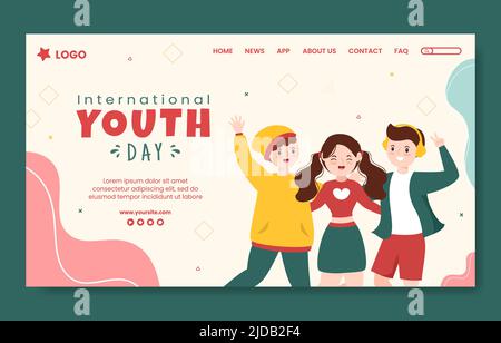 Happy International Youth Day social Media Landing page Template Flat Cartoon Background Vector Illustration Illustration de Vecteur