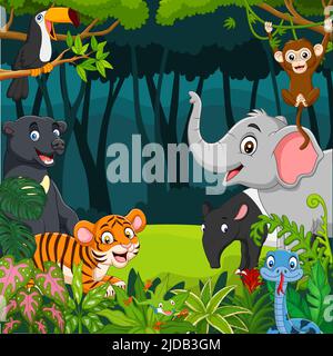 Cartoon animaux sauvages dans la jungle Illustration de Vecteur