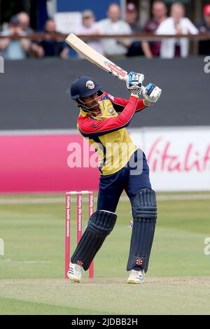 Feroze Khushi atteint 4 courses pour Essex pendant Essex Eagles vs Somerset, Vitality Blast T20 Cricket au sol du comté de Cloud le 19th juin 2022 Banque D'Images