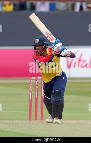 Feroze Khushi atteint 4 courses pour Essex pendant Essex Eagles vs Somerset, Vitality Blast T20 Cricket au sol du comté de Cloud le 19th juin 2022 Banque D'Images