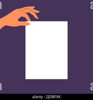 La main détient un document de contrat commercial signé sur papier. Femme d'affaires. Contrat d'emploi, héritage, testament. Papier blanc vierge. Isolat plat Illustration de Vecteur