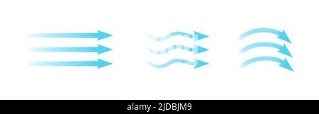 Débit d'air. Ensemble de flèches bleues indiquant la direction du mouvement de l'air. Flèches de direction du vent. Bleu, froid, flux frais provenant du conditionneur. Vecteur Illustration de Vecteur