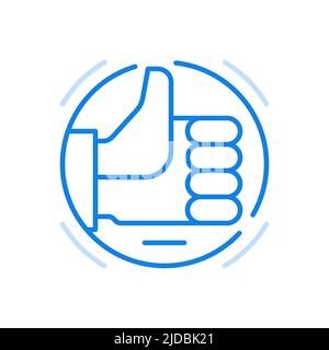 Symbole similaire dans l'icône de ligne vectorielle de cercle. Main avec le pouce levé. Avis de réseautage public avec un super geste et une bonne communication. Médias sociaux et Illustration de Vecteur