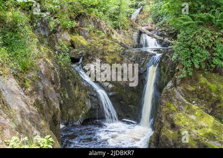 Chute d'eau de Pecca Falls photographiée le long du sentier des cascades d'Ingleton dans le North Yorkshire. Banque D'Images