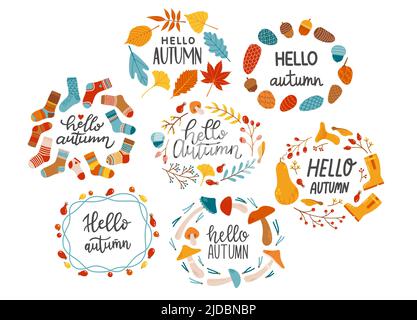 Hello automnal season lettrage set vector Illustration de Vecteur