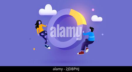 Personnes qui interagissent avec des graphiques et analysent des statistiques et des données. Illustration vectorielle Illustration de Vecteur