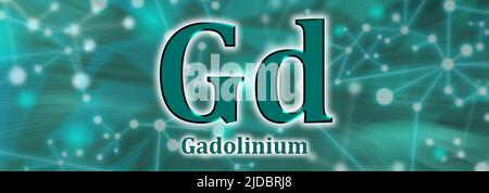 Symbole GD. Élément chimique de gadolinium sur fond de réseau vert Banque D'Images