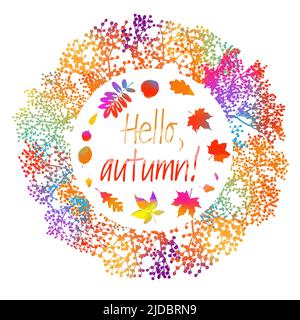 Bonjour, automne. Cadre rond avec feuilles colorées. Illustration vectorielle Illustration de Vecteur