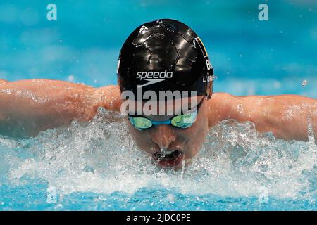 Budapest, Hongrie. 19th juin 2022. Louis Croenen belge photographié pendant le papillon masculin 200m aux championnats du monde de natation à Budapest, Hongrie, dimanche 19 juin 2022. Les Championnats du monde 19th de la FINA 2022 ont lieu du 18 juin au 03 juillet. BELGA PHOTO NIKOLA KRSTIC crédit: Belga News Agency/Alay Live News Banque D'Images