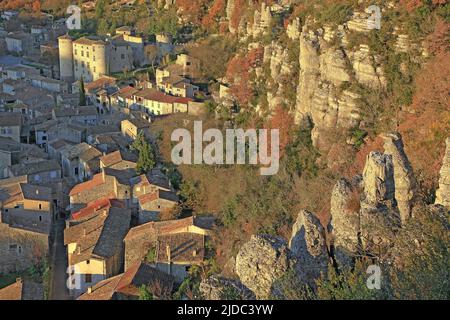 France, Ardèche Vogüé, village classé, gorges de l'Ardèche Banque D'Images