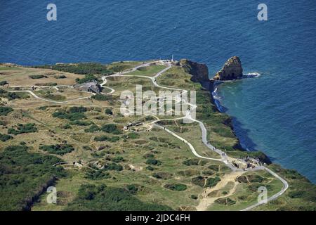 France, Calvados, Cricqueville-en-Bessin, la pointe du hoc, (vue aérienne) Banque D'Images