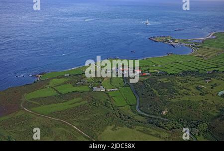 France, Manche Pointe du Cotentin, phare de Goury, vue aérienne Banque D'Images