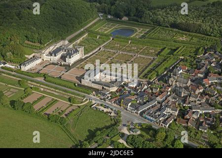 France, Indre-et-Loire, Villandry les jardins du château (vue aérienne) Banque D'Images