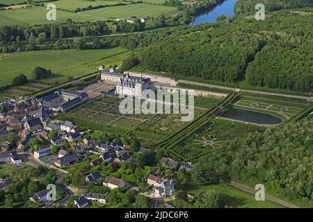 France, Indre-et-Loire, Villandry les jardins du château (vue aérienne) Banque D'Images