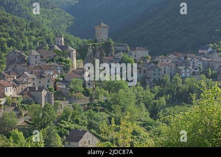 France, Aveyron Peyreleau, vue générale du village Banque D'Images