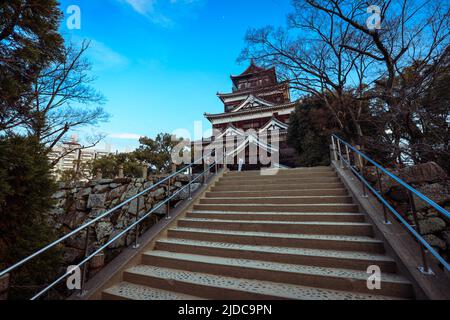 Château de Carp noir à Hiroshima, Japon Banque D'Images