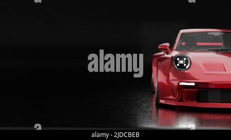 Voiture de sport en studio clair avec fond sombre - 3D rendu Banque D'Images