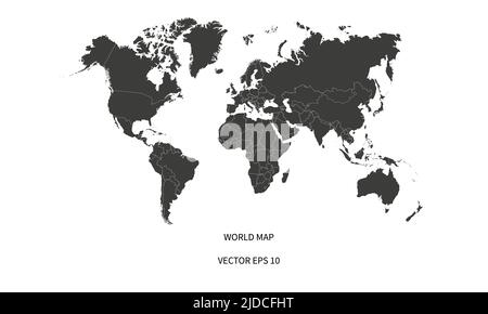 Carte détaillée du monde avec frontières des États. Carte du monde isolée. Illustration de Vecteur