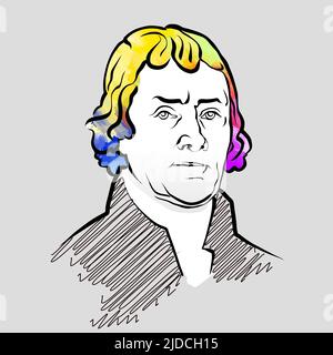Thomas Jefferson dessin vectoriel de cheveux coloré. Esquisse de contour dessinée à la main. Dessin pour une utilisation sur tout projet marketing et pour la revente en tant qu'impression. Illustration de Vecteur