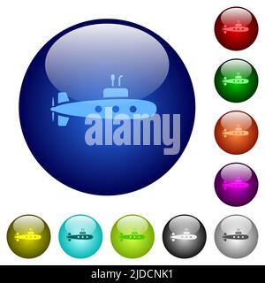 Icônes sous-marines pleines sur des boutons ronds en verre de plusieurs couleurs. Structure de calque organisée Illustration de Vecteur