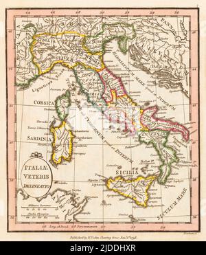 Italiae veteteris délimite. L'Italie antique. 1798 carte du cartographe William Faden, gravé par Hatchett. Faden était le géographe royal du roi George III Cette carte provient de son Atlas minimus universalis qui a été conçu principalement pour une utilisation dans les écoles. Banque D'Images