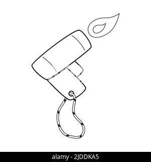 Briquet piézo Doodle. Allumeur de camping avec un bouton. Un démarreur incendie. Équipements pour le tourisme, le voyage, la randonnée, le sport. Contour noir et blanc vecteur Ill Illustration de Vecteur