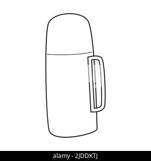 Thermes Doodle. Thermocup. Équipement pour le tourisme, le camping, le voyage, la randonnée. Illustration vectorielle noire et blanche isolée sur fond blanc. Illustration de Vecteur