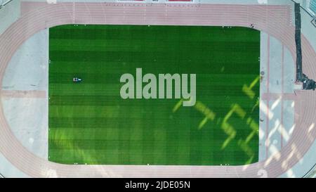 Stade olympique, ville de Bakou, vue aérienne de dessus du drone Skyline, Azerbaïdjan, Caucase du Sud Banque D'Images