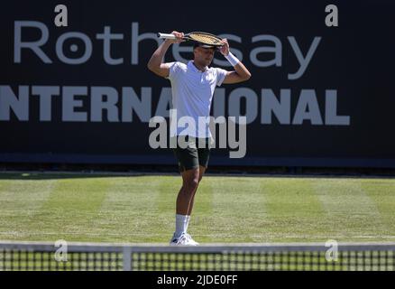 Devonshire Park, Eastbourne, Royaume-Uni. 20th juin 2022. Eastbourne International Lawn tennis Tournament; Jay Clarke (GBR) montre l'émotion dans le match contre Brandon Nakashima (USA) Credit: Action plus Sports/Alay Live News Banque D'Images