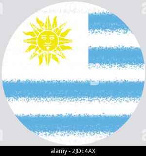 Illustration avec effet de coup de pinceau du drapeau de l'Uruguay a en forme circulaire. L'arrière-plan est gris clair. Banque D'Images