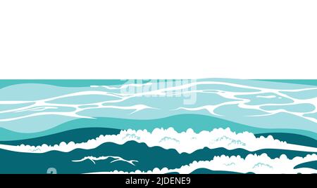 Surface de l'océan. Illustration de vecteur de mer avec des graphiques de vagues d'eau, dessin animé paysage marin ou paysage aquatique Illustration de Vecteur