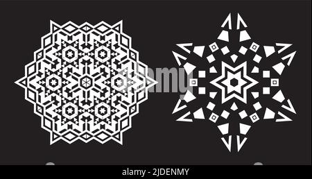 Ethnique Fractal Mandala Vector ressemble à Snowflake ou Maya Aztec motif ou fleur Illustration de Vecteur