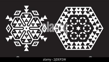 Ethnique Fractal Mandala Vector ressemble à Snowflake ou Maya Aztec motif ou fleur Illustration de Vecteur