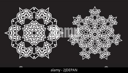 Ethnique Fractal Mandala Vector ressemble à Snowflake ou Maya Aztec motif ou fleur Illustration de Vecteur