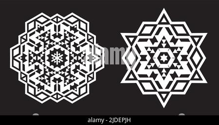 Ethnique Fractal Mandala Vector ressemble à Snowflake ou Maya Aztec motif ou fleur Illustration de Vecteur