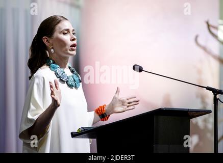 2022-06-20 19:04:11 LA HAYE - actrice Birgitte Hjort Sorensen van Borgen avant un dîner dans le Grote Kerk à l'occasion de la visite commerciale de deux jours aux pays-Bas par les Danois. Le couple de Prince héritier danois a dirigé une délégation commerciale axée sur la transition énergétique et la santé numérique. ANP SEM VAN DER WAL pays-bas sortie - belgique sortie Banque D'Images