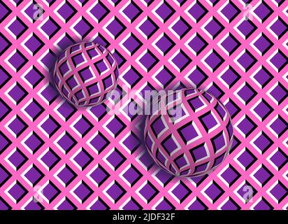 Abstrait 3D mouvement illusion optique avec boules en mouvement dans les couleurs pourpres Illustration de Vecteur