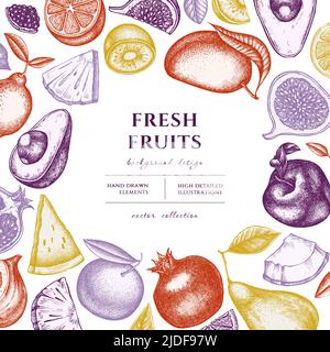 Illustration de fruits dessinés à la main. Fond avec poires millésimes, kiwi etc Illustration de Vecteur