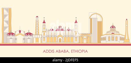 Caricature Panorama par Skyline de la ville d'Addis-Abeba, Éthiopie - illustration vectorielle Illustration de Vecteur