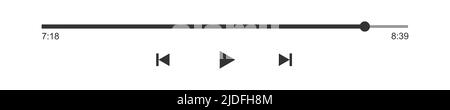 Barre de chargement de progression du lecteur multimédia avec curseur de temps, boutons de lecture, de retour et d'avance rapide. Modèle du panneau de lecture du lecteur audio ou vidéo. Illustration graphique vectorielle isolée sur fond blanc Illustration de Vecteur