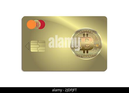 Carte de paiement avec Bitcoin, carte de crédit or en crypto-monnaie vierge Banque D'Images