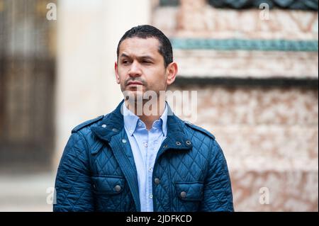 Le ministre colombien de l'intérieur Daniel Palacios lors du rassemblement électoral pour les séries présidentielles entre l'aile gauche Gustavo Petro et Independide Banque D'Images