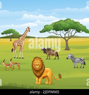 Cartoon animal sauvage dans la jungle Illustration de Vecteur
