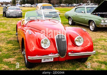 Voiture sport Jaguar XK 120 rouge Banque D'Images